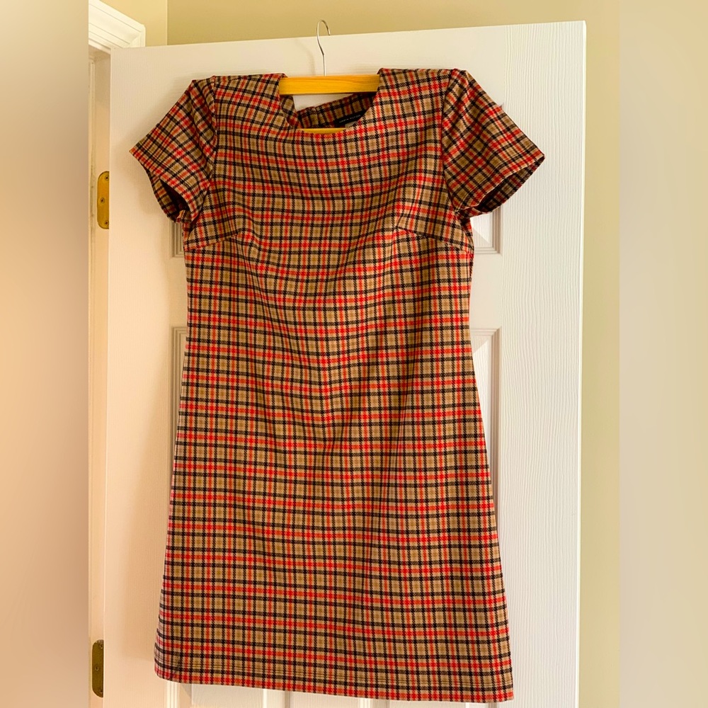 Tommy Hilfiger plaid dress tan with red/black